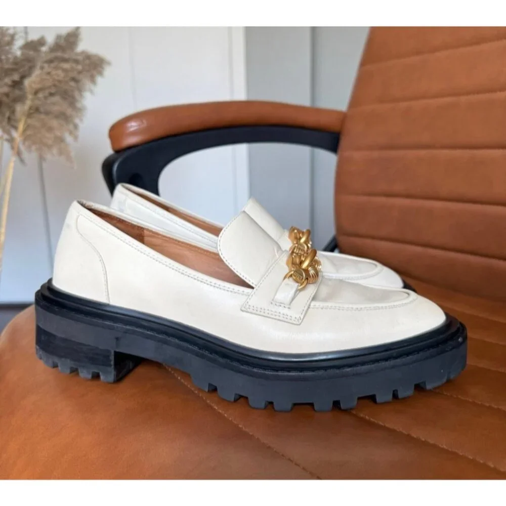 Tory Burch Cream Ivory Jessa Leather Lug Sole Loafers
